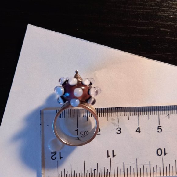 Funky Handblown Glass Bead and Silver Ring - Picture 3 of 5